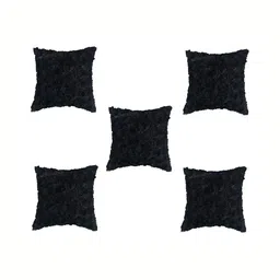 TANLOOMS Black 5 Pieces Floral Textured Satin Square Cushion Covers-10