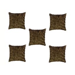 TANLOOMS Brown 5 Pieces Floral Textured Satin Square Cushion Covers-6