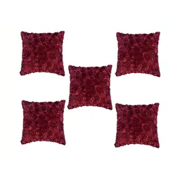 TANLOOMS Maroon 5 Pieces Floral Textured Satin Square Cushion Covers-11