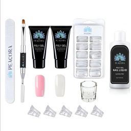 Acrylic Nail Extensions Kit Poly Gel Pink & Clear Nail Gel Nail Extension Kit with Slip Solution 50ml Nail Art Combo Kit-10