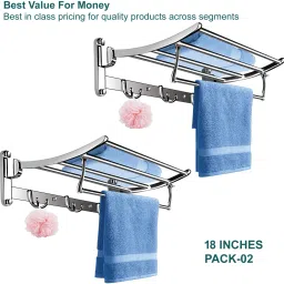 Classic Stainless Steel Folding Towel Rack for Bathroom/Stand(18 Inch)SET-2 Stainless Steel Chrome Finish Silver Towel Holder-image-27