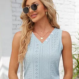 StyleCast x Revolte Blue V Neck Sleeveless Crochet Top-image-75