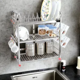 Utensil Kitchen Rack Premium Stainless Steel Dish / Wall Mount / Glasses / Utensils / Vessels / Kitchen Organizer Stand Steel-image-62