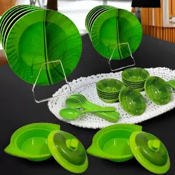Pack of 34 Melamin Banana Leaf Melamine Dinner Set-Dinnerware for Outdoor & Indoor Parties Dinner Set-25
