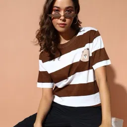 Women Printed Round Neck Pure Cotton Brown, White T-Shirt-picture-29