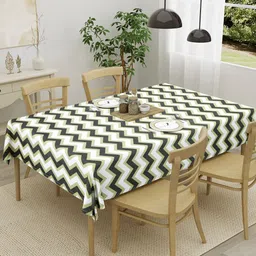 HOMEMONDE Grey & Green Printed Pure Cotton 4-Seater Table Cover-20