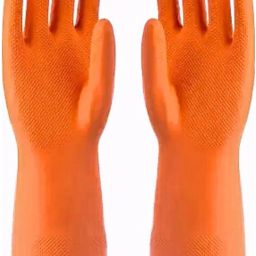 1Pair Rubber Gloves for Cleaning – Orange, Reusable, Chemical-Resistant Design Rubber Safety Gloves-image-15