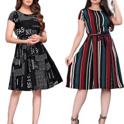 Women Fit and Flare Multicolor Knee Length Dress-image-87