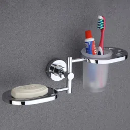Stainless Steel Wall-Mounted Toothbrush and Soap Holder 2-in-1 Organizer SILVER Towel Holder-image-4