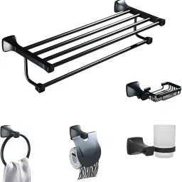 Space Aluminium Bathroom Accessories/Bathroom Hardware-Set of 5 pcs Black Towel Holder-image-46