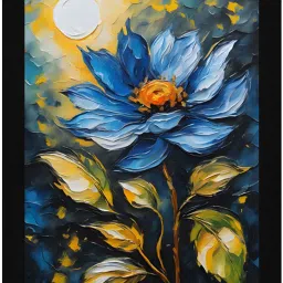 Luminous Bloom - Blue Flower in Sunlight Oil Art Digital Reprint 20 inch x 14 inch Painting-image-2