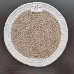 bulkysanta Brown & White Cotton Round Shaped Dia 9 Placemat-picture-3
