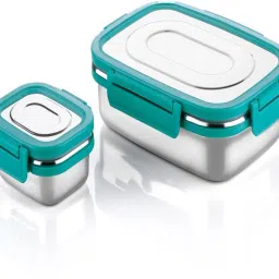 Durable Steel Lunch Box with Leakproof Lock Lid aa80- Office & School Use 2 Containers Lunch Box-image-78