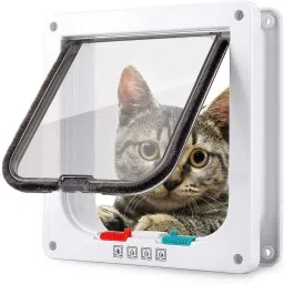 Cat Door Weatherproof White ABS 4-Way Locking Flap for Small Cats & Dogs L Gate-13