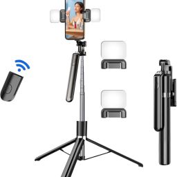 ATSolutions Bluetooth Selfie Stick for Smartphones with Wireless Remote and LED Light Tripod-image-105