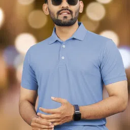 Men Solid Polo Neck Polyester Light Blue T-Shirt-image-82