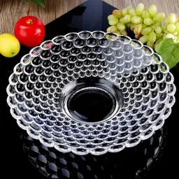 Glass Vegetable Bowl Transparent Crystal Glass Bubble Fruit Bowl Plate Serving Tray 24.5 cm,-image-7