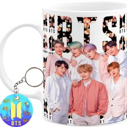 Bts Cup Bts Signature Army Bts Gift Combo For Girl Boys Bts Keychain (MKEY-06) Ceramic Coffee Mug-image-33