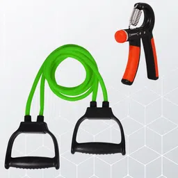 manogyam 2PC for Fitnes Exercise Resistance Tube with Adjustable Hand gripper for Workout Fitness Accessory Kit Kit-picture-1