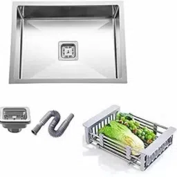 304 Grade Stainless Steel Single Bowl with Coupling and Fruit Basket 21" X 18" X 9" HANDMADE SINK 304 GRADE(SATIN FINISH) Vessel Sink-image-4