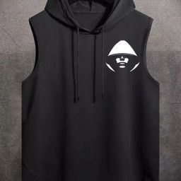 Men Sleeveless Printed Hooded Sweatshirt-image-1