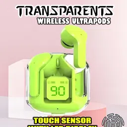 crecro Ultrapod Bluetooth Earbuds Headset Crystal Transparent Design,LED Display BU52 Smart Headphones-image-98