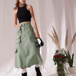 street9 Women Solid Divided Green Skirt-picture-2