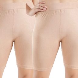 shapyfit Pack of 2 Solid Women Beige Cycling Shorts-picture-3