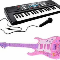 Combo of 37 Key Piano Keyboard Toy with DC Power Option, Recording and Mic and Musical Guitar for Kids (Multicolor) (Multicolor)-picture-8