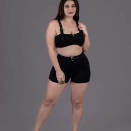 padded two pcs swim set Solid Women Swim-dress Black Swimsuit-image-22