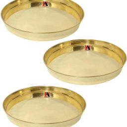 Handmade Brass Dinner Plate/Thali For Dining ,10 INCH Plain - Set of 3 Pieces Dinner Plate-2