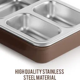 cello Tri Lunch | Silicon Seal in The Lid | 4 Sided Click Locks | Brown | Inner Steel 1 Containers Lunch Box image 4
