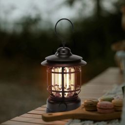 Outdoor USB Rechargeable Waterproof Camping Retro Emergency Lantern Light Black Plastic Table Lantern-3
