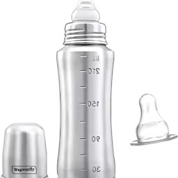 Stainless Steel Baby Feeding Bottle for Kids, Anti Colic Nipple Slim Neck - 240 ml-image-0