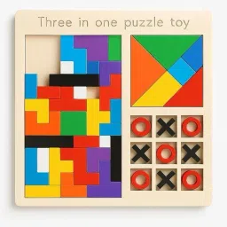 3-in-1 Wooden Puzzle Board Set Tetris Block Game Tangram Tic Tac Toe Toy-19