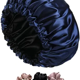 Satin Silk Hair Bonnet cap with 3 Primium Silk Satin Scrunchies-image-1