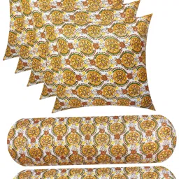 Combo Set of 5 Cushion And 2 Microfibre Floral Bolster Pack of 7-image-99