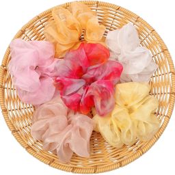 6 Pc Organza Scrunchies For Women & Girls Rubber Band-image-60