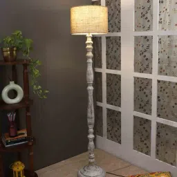 tu casa Beige Jute Shade Novelty Floor Lamp Mango Wood Base-picture-14