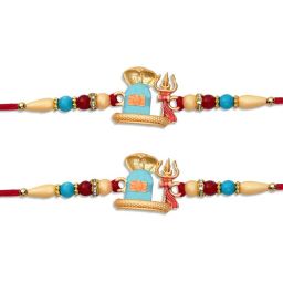 Religious Shivling Rakhi For Brother, Trishul, Snake & Shivling Motif Assorted Rakhi Set-16