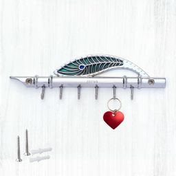 Chrome Krishna Key Stand for Wall, Antique Metal Peacock Quills Flute Steel Key Holder-image-12