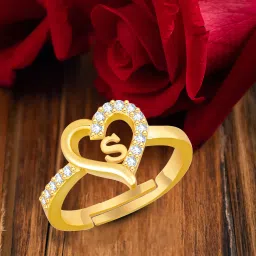 Valentine Gift Initial Letter S ring for Girls stylish design Gold plated ring Brass Cubic Zirconia Gold Plated Ring-image-21