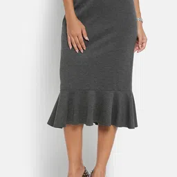 OFFICE & YOU Women Solid Peplum Midi Skirt-image-74