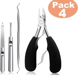 Toe Nail Clipper for Ingrown or Thick Toenails, 5PCS Stainless Steel Toenail Clipper, Professional Pedicure Tools Kit with Nail File (Black)-image-25