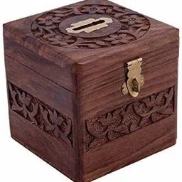 Wooden Piggy Bank | Money Bank | Gullak for Kids | Birthday Gift for Kids and Adults | Handmade Wooden Coin Box Holder | Money Box Coin Bank with Lock (4x4 inch) Coin Bank-image-60