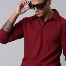 Men Solid Polo Neck Polyester Red T-Shirt-image-77