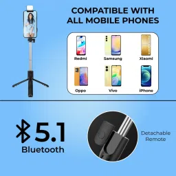GADGETSWEAR Selfie Stick with Tripod Stand, Mobile Tripod stand with LED Light Tripod Kit image 4