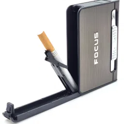 viovi FOCUS Long Cloud Grey Cigarette Case with Inbuilt Lighter I Ideal for 84mm King Size 10 pcs Cigarette Pocket Lighter image 3