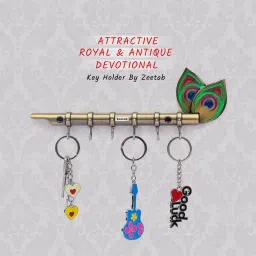 zeetab Big Flute Krishna Key Holder with Diamond & 6 Hooks Brass Key Holder image 4