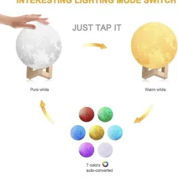 snowshell Moon Lamp, LED 7 Colors Moon Night Light Lamp, Remote & Touch Control Night Lamp image 2
